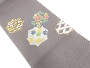 草花模様織り出し夏用名古屋帯